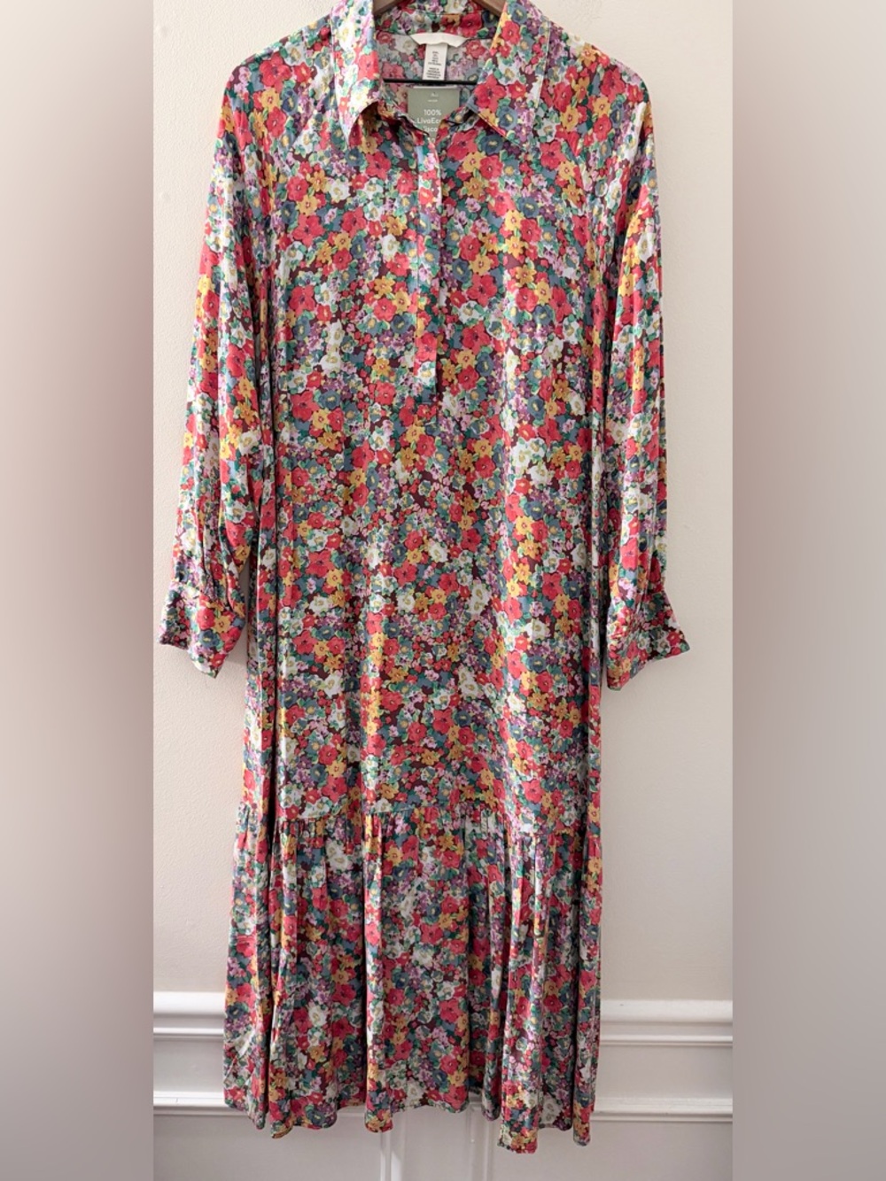 H&M Multicolor Floral Long Sleeve maxi Dress flowy romantic feminine L NWT - Picture 2 of 7